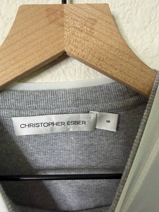 CHRISTOPHER ESBER Sheer Overlay T Shirt White Long Sleeve Womens Size 6 - Picture 13 of 15